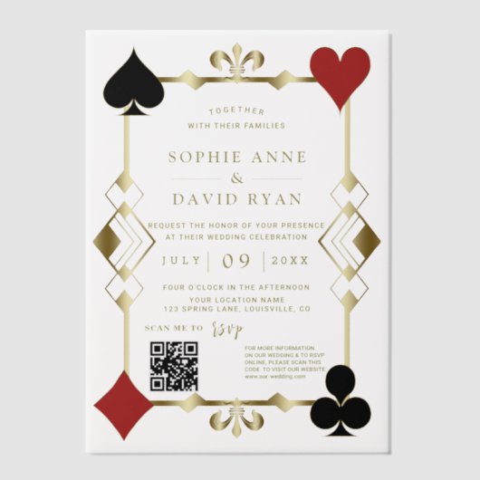 Luxe QR-code Roaring Twenties Art Deco Bruiloft Vellum Uitnodigingen (Voorkant)