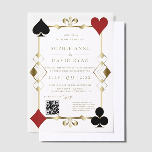 Luxe QR-code Roaring Twenties Art Deco Bruiloft Vellum Uitnodigingen (Offset)