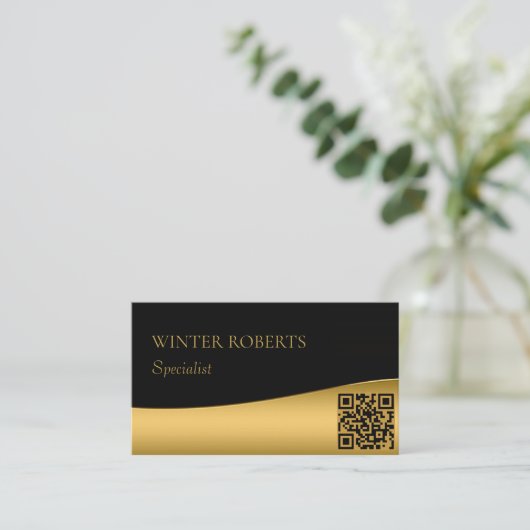 Luxe QR code zwart en goud professional Visitekaartje (Staand voorkant)