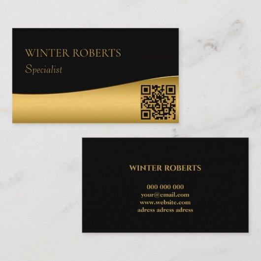 Luxe QR code zwart en goud professional Visitekaartje (Voorkant / Achterkant)