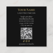 Luxe QR-code Zwart en Goud Wimpertechnicus Vierkante Visitekaartje (Achterkant)