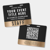 Luxe QR-code zwart gouden toegangskaart evenement Badge (Voor- en achterkant)