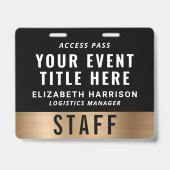 Luxe QR-code zwart gouden toegangskaart evenement Badge (Voorzijde)