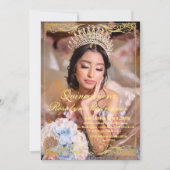 Luxe Quinceanera Goud Wit Foto Uitnodiging (Voorkant)