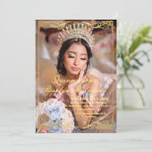 Luxe Quinceanera Goud Wit Foto Uitnodiging (Staand voorkant)