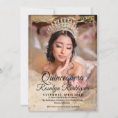 Luxe Quinceanera Goud Wit Foto Uitnodiging (Voorkant)