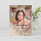 Luxe Quinceanera Goud Wit Foto Uitnodiging (Staand voorkant)