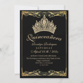 Luxe Quinceañera gouden kroon beige uitnodiging (Voorkant)