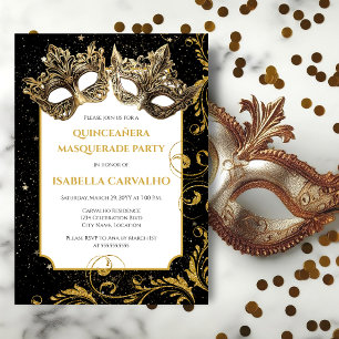 Luxe Quinceañera Maskerade Feest Kaart