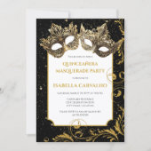 Luxe Quinceañera Maskerade Feest Kaart (Voorkant)