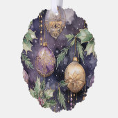 Luxe Radiance Paarse en Gouden Kerstmispracht Ornament Kaart (Links)