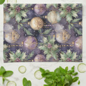 Luxe Radiance Paarse en Gouden Kerstmispracht Theedoek (Gevouwen)