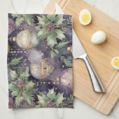 Luxe Radiance Paarse en Gouden Kerstmispracht Theedoek (Quarter Fold)