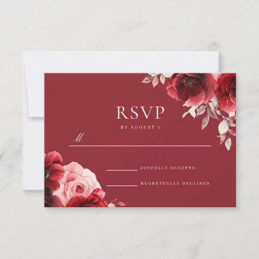 Luxe Radiance Ruby Red Roses Bloom Wedding RSVP Kaartje (Voorkant)