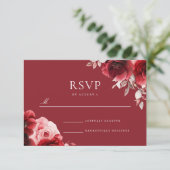 Luxe Radiance Ruby Red Roses Bloom Wedding RSVP Kaartje (Staand voorkant)