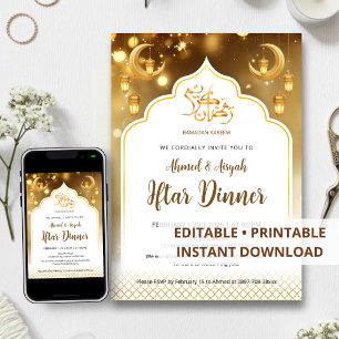 Luxe Ramadan Iftar-diner uitnodiging met gouden gl