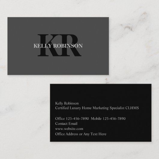 Luxe Realtor Monogram Visitekaartjes (Voorkant / Achterkant)