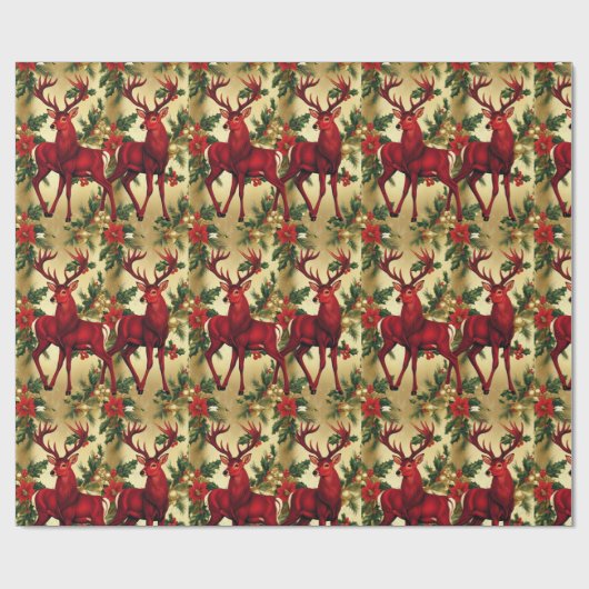 Luxe Red Deer Moose Gold Snow Merry Xmas Pattern Cadeaupapier (Vlak)