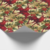 Luxe Red Deer Moose Gold Snow Merry Xmas Pattern Cadeaupapier (Hoek)