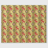 Luxe Red Deer Moose Gold Snow Merry Xmas Pattern Cadeaupapier (Vlak)