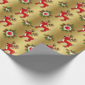 Luxe Red Deer Moose Gold Snow Merry Xmas Pattern Cadeaupapier (Hoek)