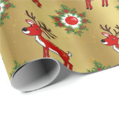 Luxe Red Deer Moose Gold Snow Merry Xmas Pattern Cadeaupapier (Rol Hoek)
