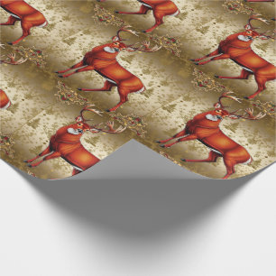Luxe Red Deer Moose Gold Snow Merry Xmas Pattern Cadeaupapier