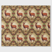 Luxe Red Deer Moose Gold Snow Merry Xmas Pattern Cadeaupapier (Vlak)