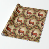 Luxe Red Deer Moose Gold Snow Merry Xmas Pattern Cadeaupapier (Uitgerold)
