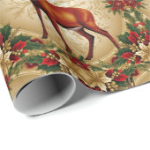 Luxe Red Deer Moose Gold Snow Merry Xmas Pattern Cadeaupapier (Rol Hoek)