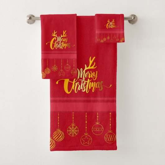 Luxe Red en Gold Kerstmis Bad Handdoek (Insitu)