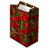 Luxe Red Folie, groene Holly Red Berries Medium Cadeauzakje (Voorkant Gekanteld)