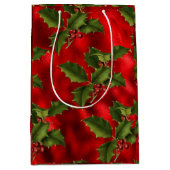 Luxe Red Folie, groene Holly Red Berries Medium Cadeauzakje (Voorkant)