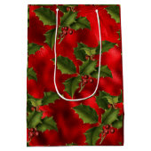 Luxe Red Folie, groene Holly Red Berries Medium Cadeauzakje (Achterkant)