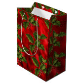 Luxe Red Folie, groene Holly Red Berries Medium Cadeauzakje (Achterkant Gekanteld)