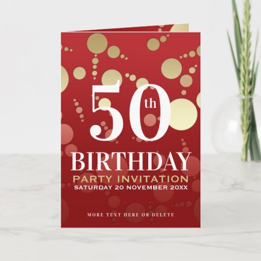 Luxe Red Gold 50th Birthday Party Folded (Voorkant)