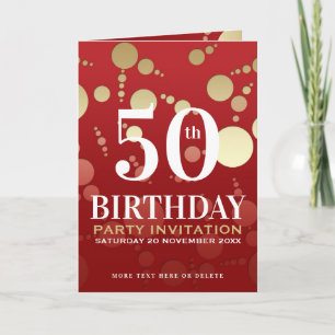 Luxe Red Gold 50th Birthday Party Folded
