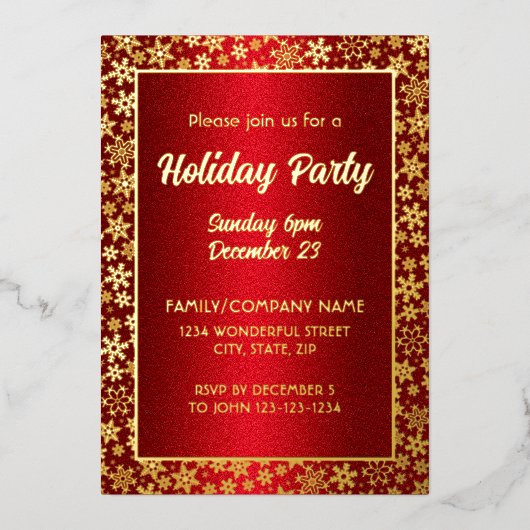 Luxe Red Gold Creëer Uw Elegant Script Folie Uitnodiging (Voorkant)