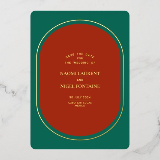 Luxe Red Green en Gold besparen de datum Folie Uitnodiging (Voorkant)