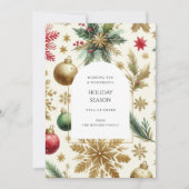 Luxe Red Green Gold Snowflake Holiday Kaart (Voorkant)