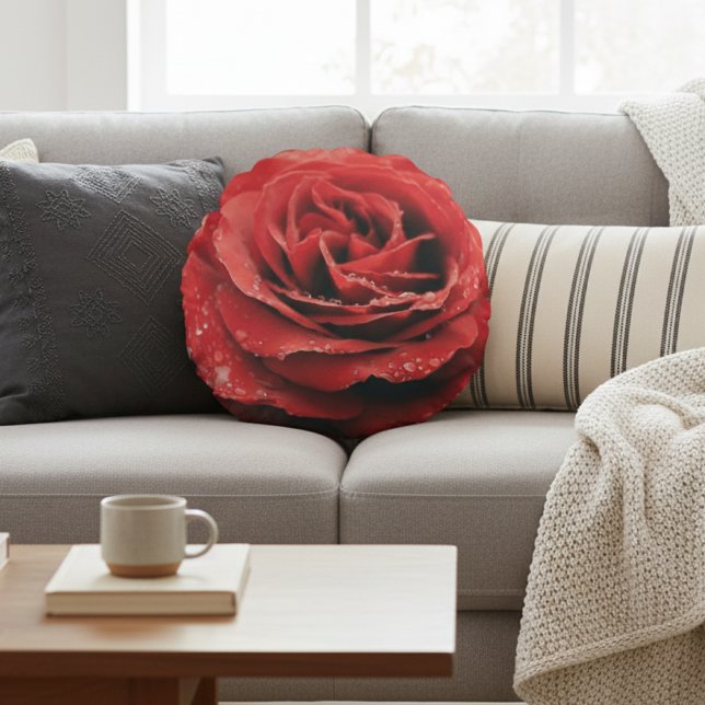 Luxe Red Rose Rond Sierkussen Kussen (Creator heeft geüpload)