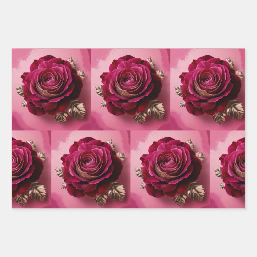 Luxe Red Rose Wrapping Paper Set (Voorkant 3)