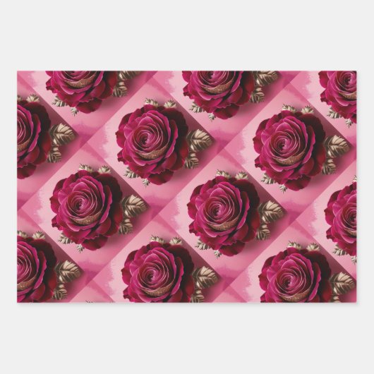 Luxe Red Rose Wrapping Paper Set (Voorkant 2)