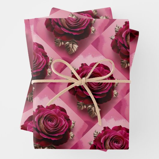 Luxe Red Rose Wrapping Paper Set (In situ)