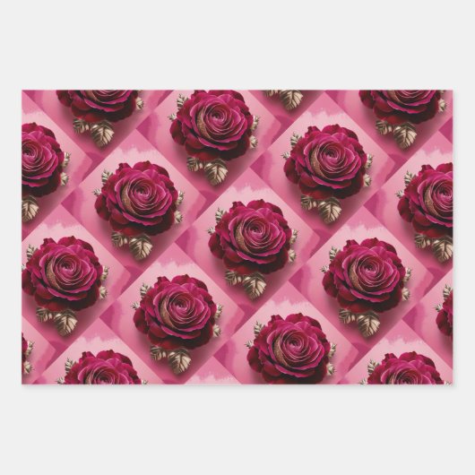 Luxe Red Rose Wrapping Paper Set (Voorkant)