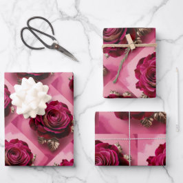 Luxe Red Rose Wrapping Paper Set