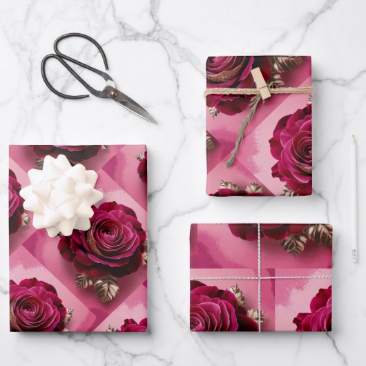 Luxe Red Rose Wrapping Paper Set (Voorkant)