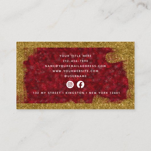 Luxe Red Ruby Gold Brush Social Media Visitekaartje (Achterkant)