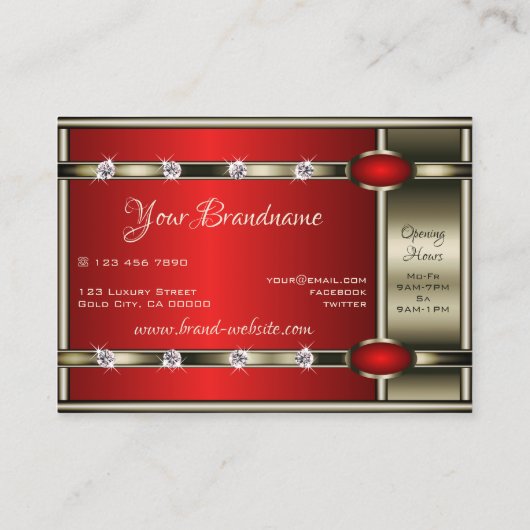 Luxe Red Shimmery Metalen Optiek met Strass Visitekaartje (Achterkant)