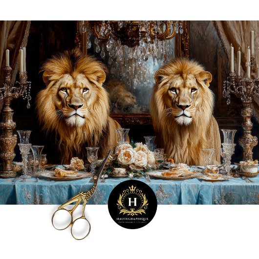 Luxe Regal Lion Blue Floral Dinner Decoupage Tissuepapier